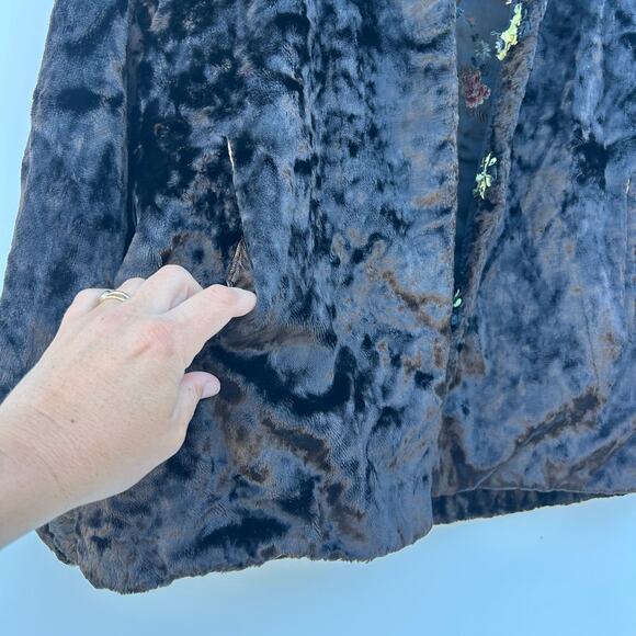 Vintage Y2K Reversible Asian Faux Fur Jacket Black Brown Boxy Funky Small - Picture 8 of 9